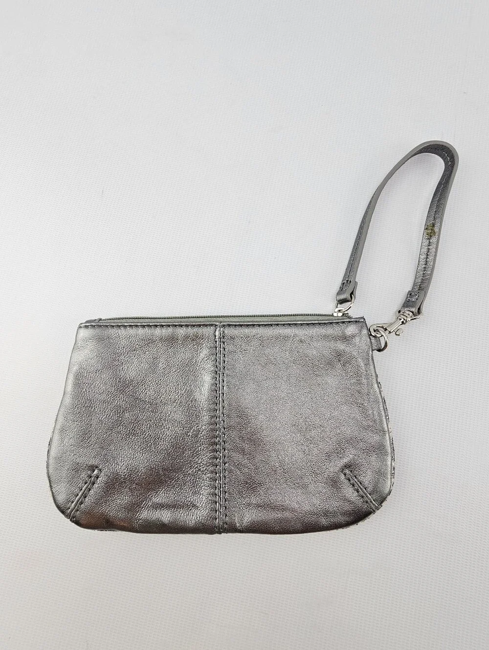 Sharif Metallic Pewter/Silver Leather Wristlet Clutch